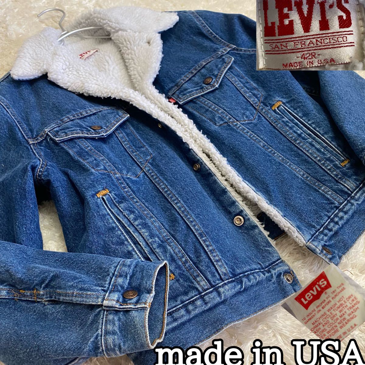 【裏白ボア】LEVI’Sデニムジャケット42R made inUSAジージャン USA製 made inUSAアメリカ製白ボアサイズM 古着裏ボアリーバイス メンズ