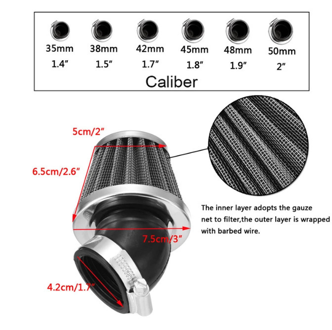 オートバイ エアフィルター エアクリーナー 35mm 38mm 42mm 48mm 50mm 汎用 50cc 110cc 125cc 140cc スクーター ピット ダートバイク_画像3