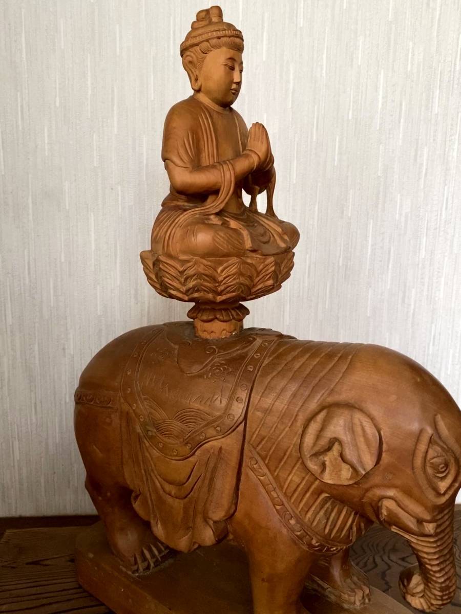 普賢菩薩像 仏像　象 仏様　木彫り　彫刻　オブジェ　置物　飾り Buddha on Elephants_画像4