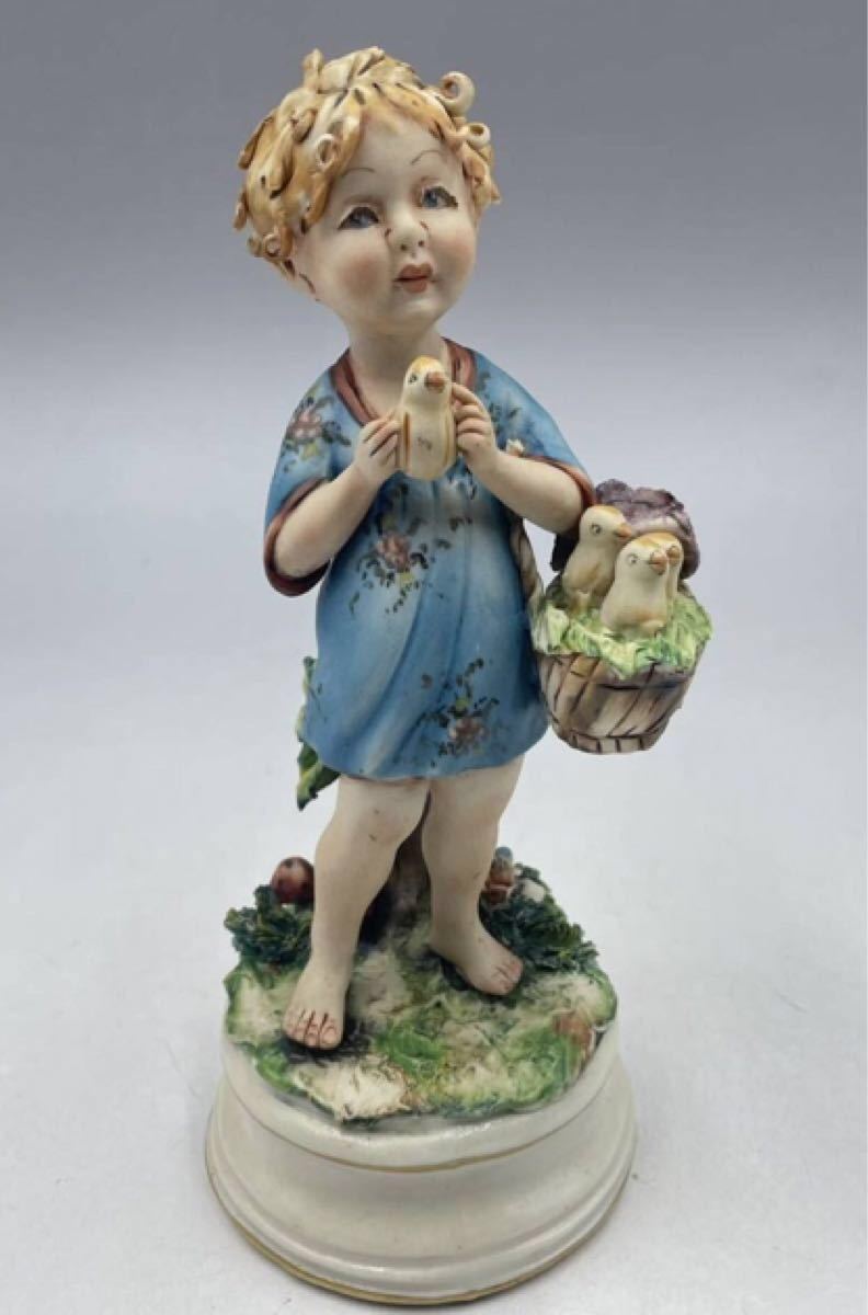 本日特別価格  G060  ヴィンテージ 陶器人形 女の子　洋風　小鳥　置物 アンティーク インテリア イタリア製