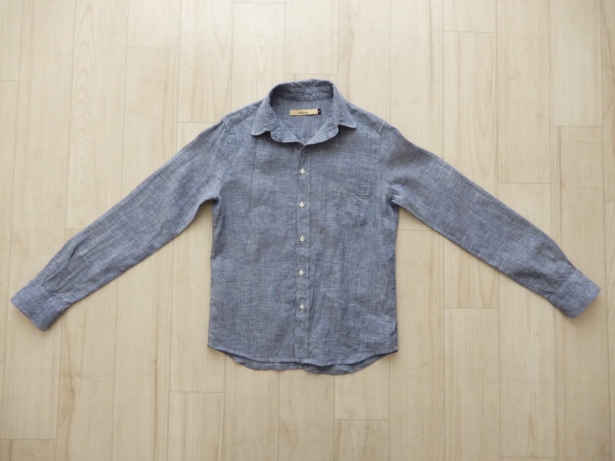 melange メラーンジュ リネン/麻100％ 長袖シャツ トッパーシャツ サイズ0 杢ブルー_画像2