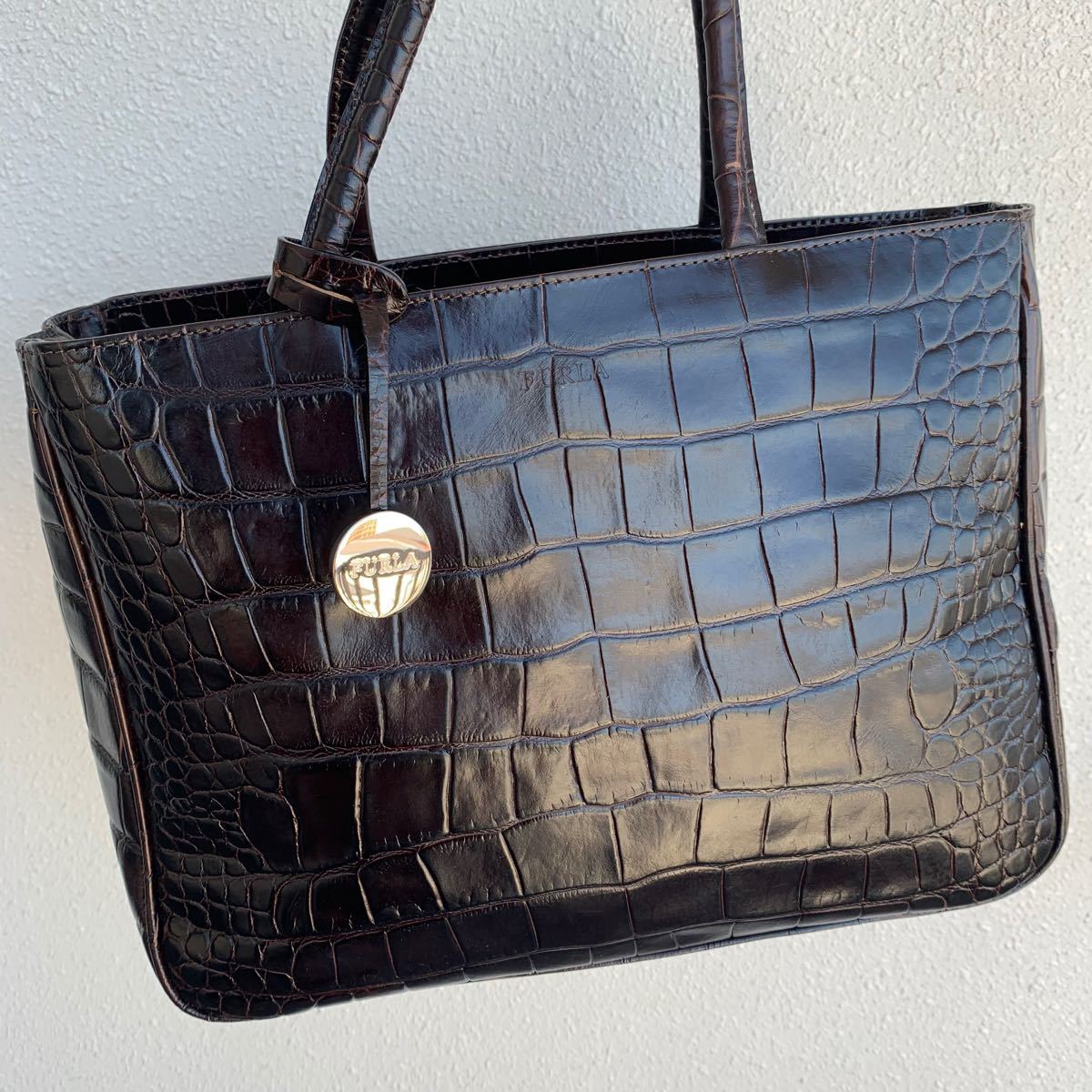 美品 FURLA フルラ クロコ型押し 2way ハンドバッグ ショルダー 美品 FURLA フルラ クロコ型押し 2way ハンドバッグ ショルダー
