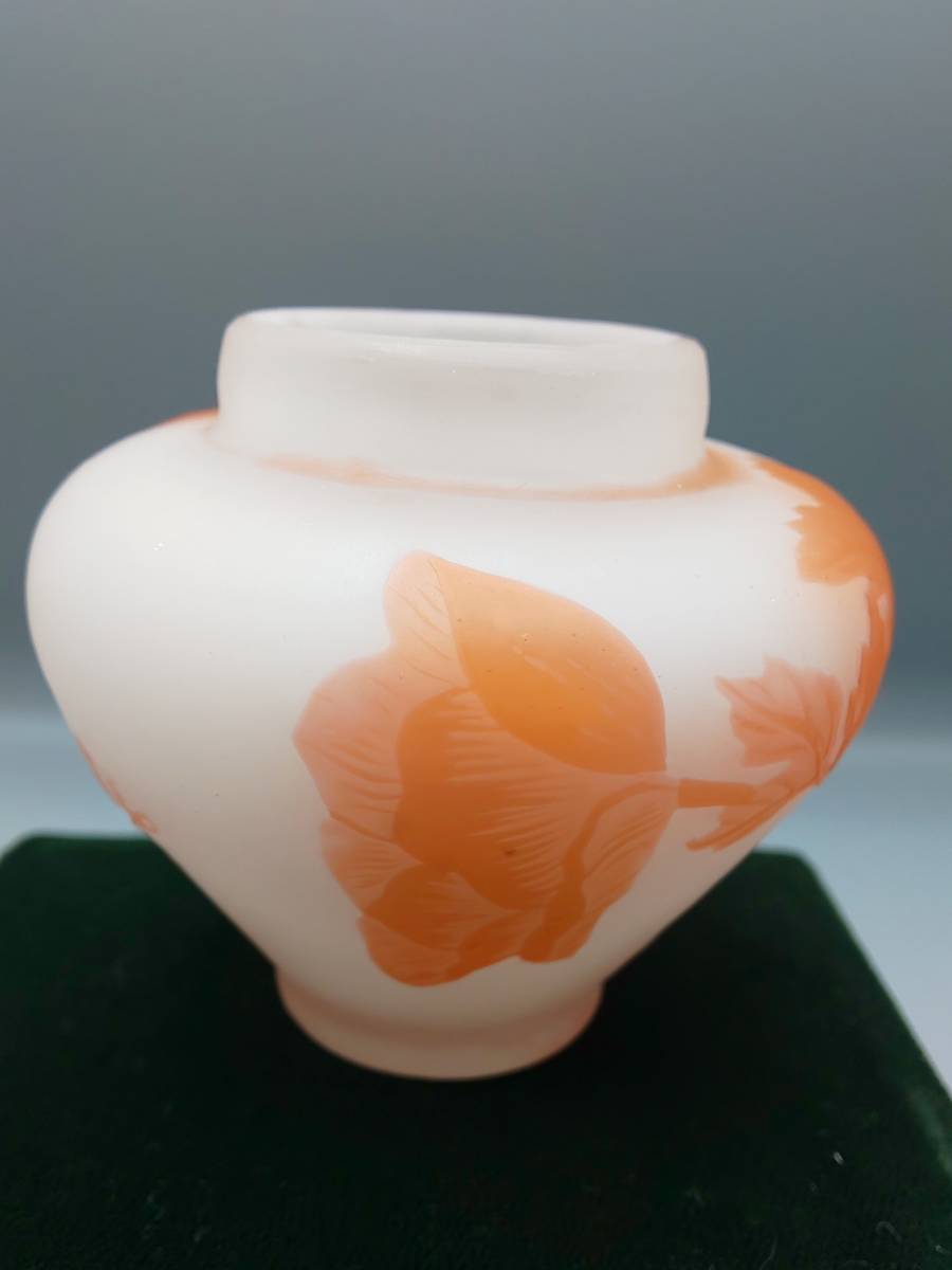 【エミール・ガレ】完品 芥子文 小壺 花瓶 茶入見立 アールヌーヴォー 1904-1906年 スターガレ 茶道具 本物保証_画像2