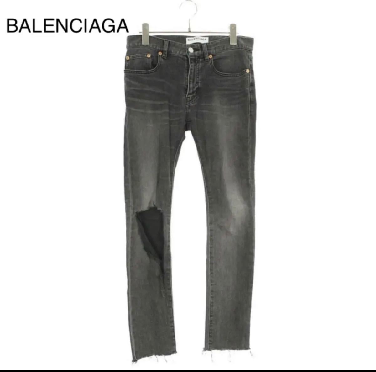 バレンシアガBALENCIAGA クラッシュ ブラックデニムパンツ 26 メンズ