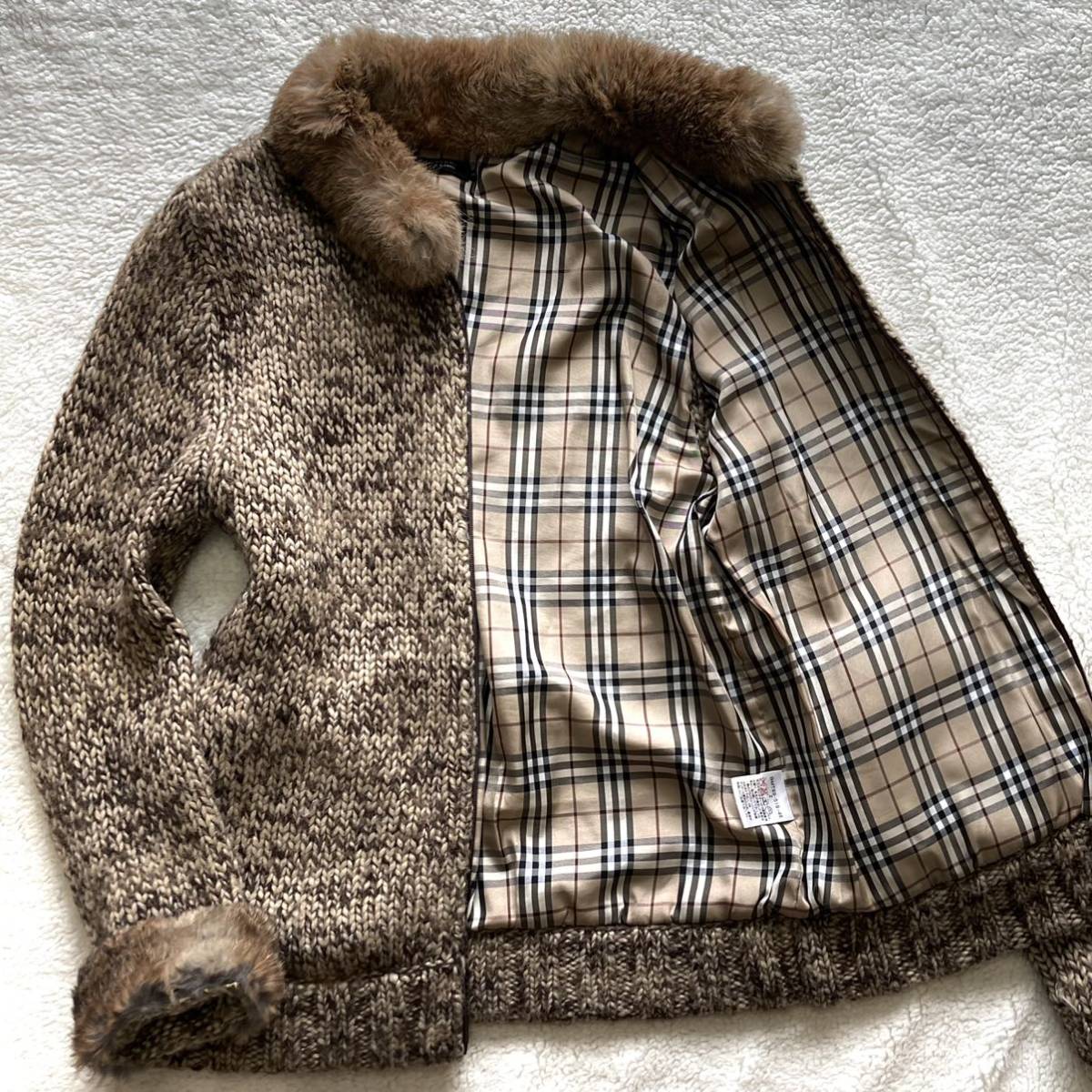 極 ラビットファー×ウール バーバリーブラックレーベル ジップアップ 純正直営 バーバリー Burberry ブラックレーベル ニットブルゾン ラビットファー付 ニット/セーター