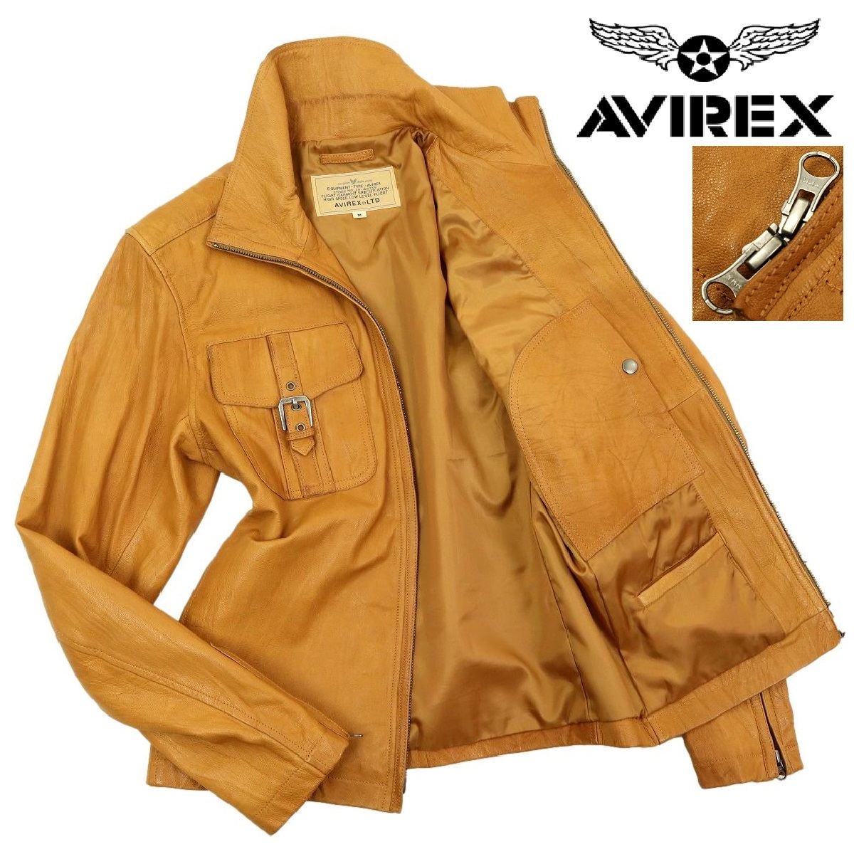 【B1766】【美品】AVIREX アビレックス レザージャケット オールレザー 山羊革 6161066 サイズM