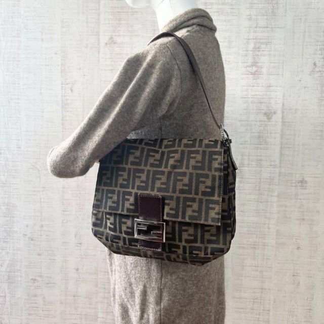 FENDI◇ハンドバッグ/-/BLK/総柄/F柄/ズッカ柄/ショルダーバッグ/ワン