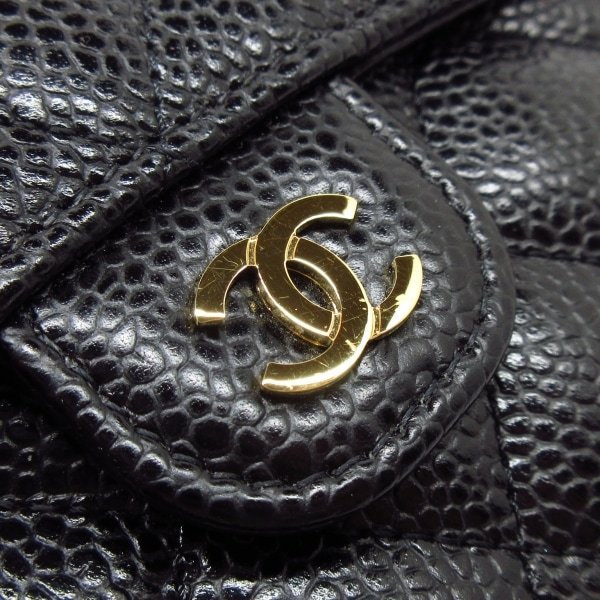 シャネル CHANEL 3つ折り財布 マトラッセ キャビアスキン 黒 ココ