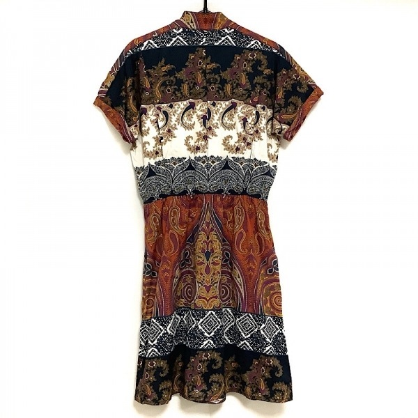 エトロ ETRO サイズ40 M - オレンジ×ネイビー×マルチ レディース 半袖