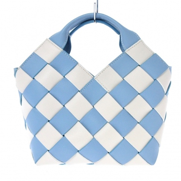 ロエベ LOEWE トートバッグ ウーブン バスケットバッグ スモール レザー ライトブルー×白 レディース バッグ_画像3