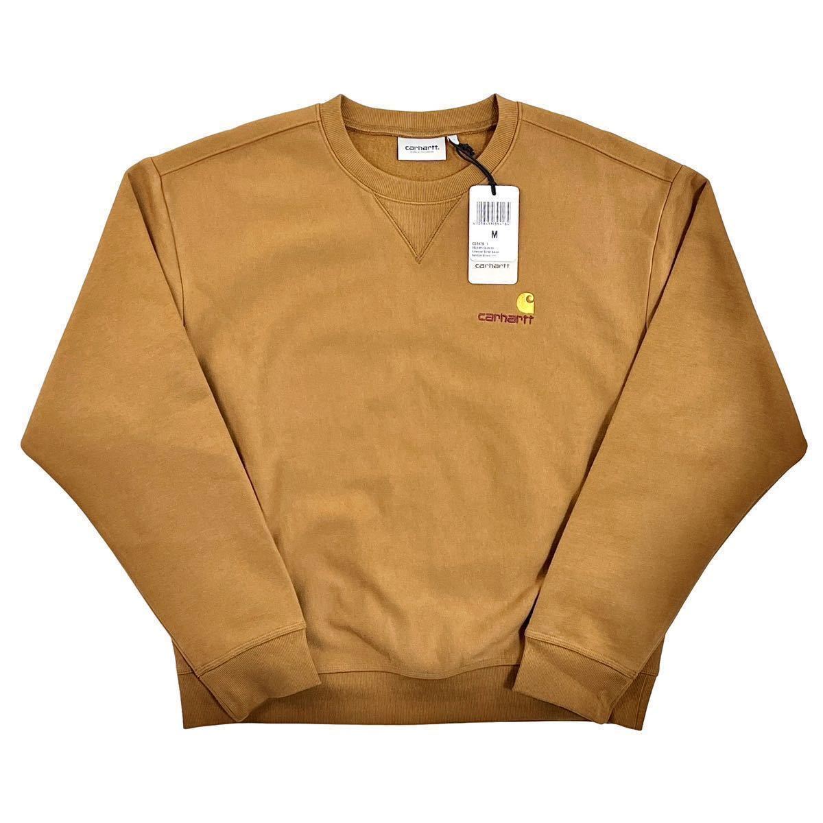 新品 カーハートcarhartt wip ワンポイントロゴ キャンバス ダック ブラウン 前Vガゼット 脇リブ スウェット トレーナー オーバー サイズ M_画像6