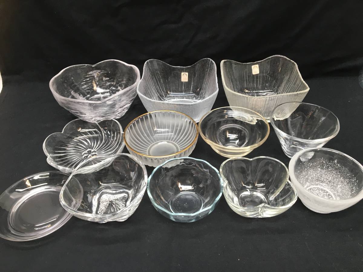  exhibition goods 90* glass vessel * business use tableware small bowl / small plate / dressing pot / vermicelli pot / bowl / desert various together 12 piece Orient Sasaki glass made in Japan 