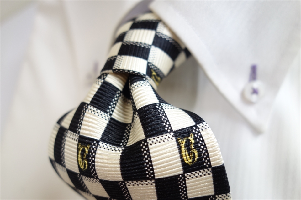 6154◇イタリア製生地 ヴェルサーチVERSACE ブロックチェック&ロゴ柄