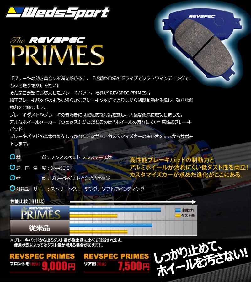 ブレーキパッド クラウン アスリート GRS182 フロント リア 1台分セット ウェッズスポーツ レブスペック プライム 純正 交換_画像2