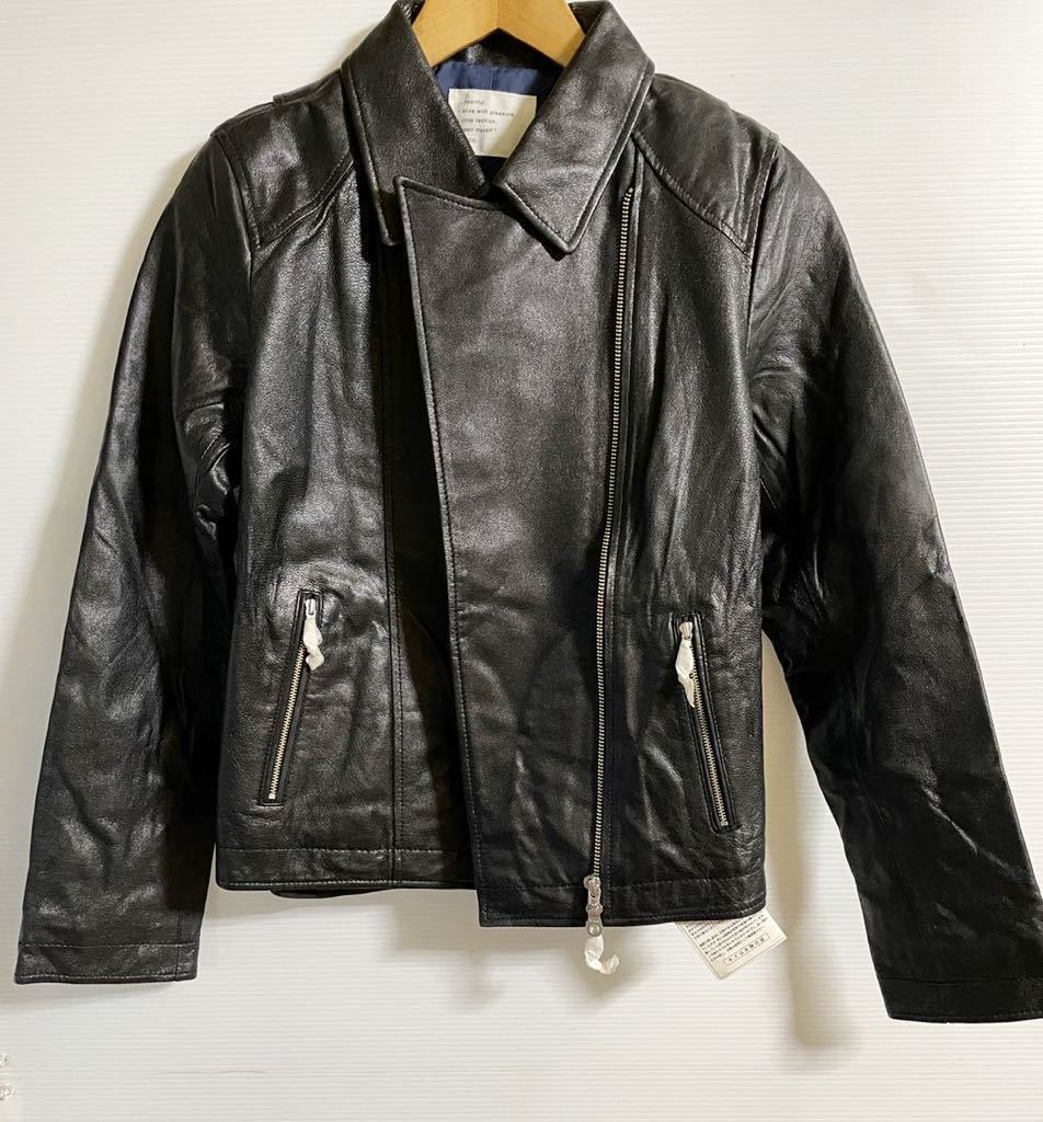 超激安 タグ付き未使用フェリシモ 山羊革ジャケット黒 定価35800円