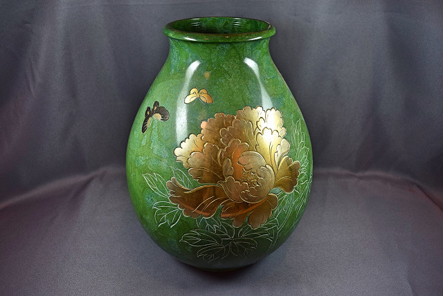 Yahoo!オークション - 真峰作 在銘あり 鋳銅製 象嵌銅花瓶 花瓶 花器