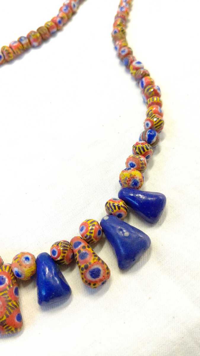 SV key fa beads design necklace 59cm Africa reproduction sphere kifa beads mo-litania west Africa tonbodama glass beads antique 