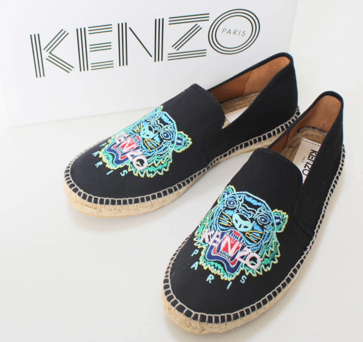 《KENZO ケンゾー》箱付新品 定価29,700円 スペイン製 上品タイガー刺繍 エスパドリーユ スリッポン 42(26.5cm)A6968