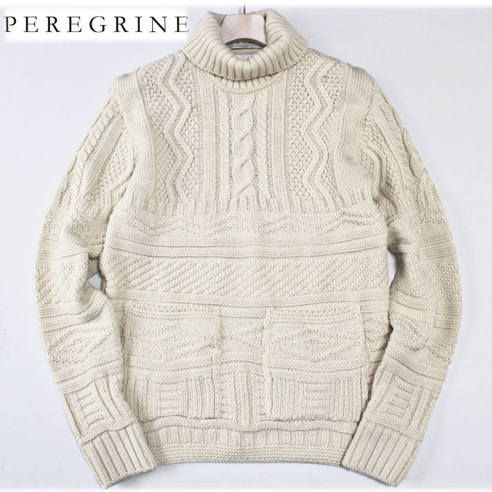 《PEREGRINE ペレグリン》新品 定価26,400円 英国製 毛100% ざっくり編み ポケット付き 肉厚 タートルネックセーター ニット M A6864