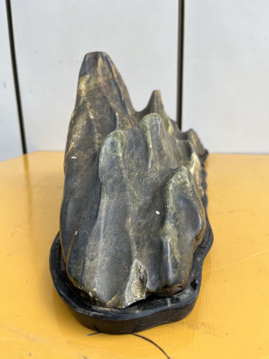 ★ 鑑賞石 山型 加工石 飾り石 盆石 水石 置物 台付き 約19.6㎏ 年代物 ★ 3