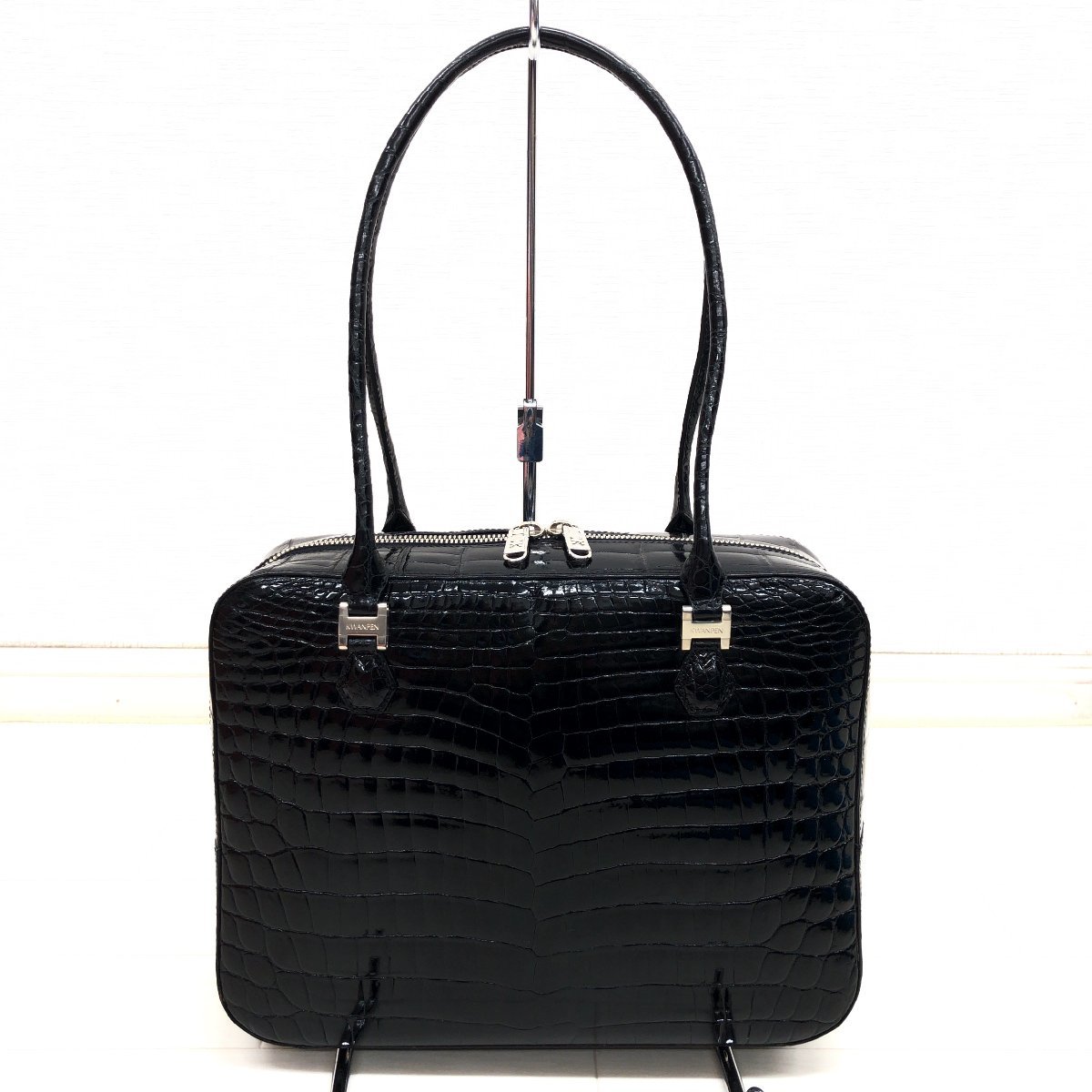 ○美品○KWANPEN クワンペン クロコダイル ワニ革 シャイニング バッグ