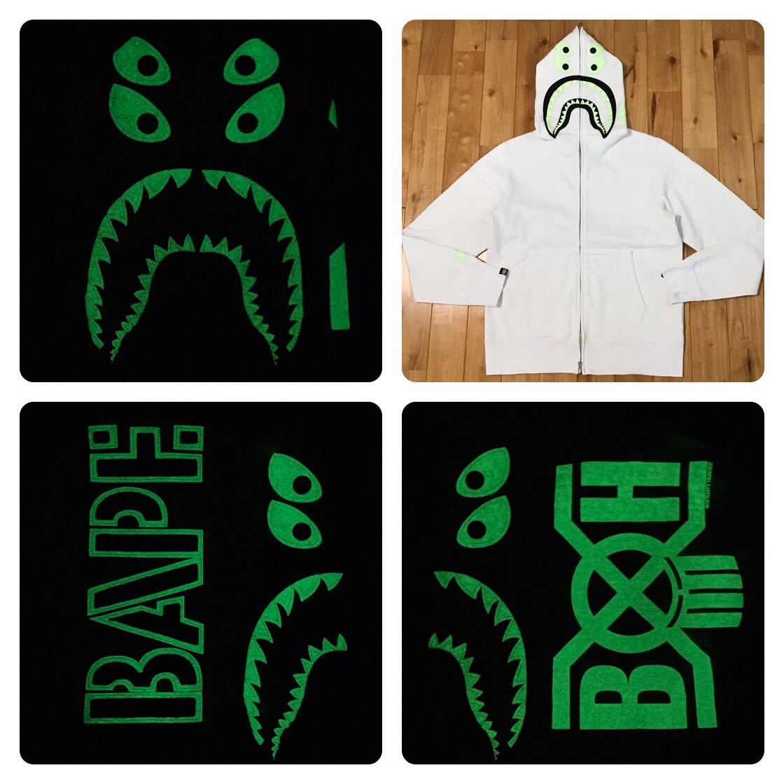 ★蓄光★ BOUNTY HUNTER BAPE shark full zip hoodie Mサイズ シャーク パーカー a bathing ape バウンティハンター エイプ ベイプ 90sg