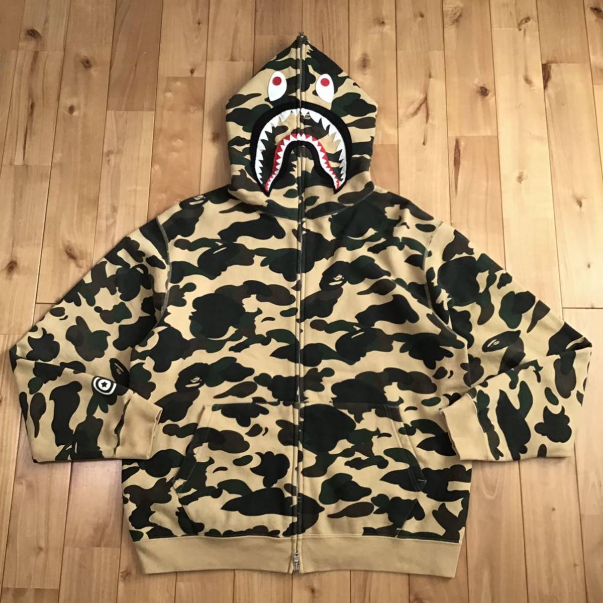 ★初期★ フランケンタグ 1st camo yellow シャーク パーカー Mサイズ shark full zip hoodie a bathing ape bape エイプ ベイプ nigo d098_画像1