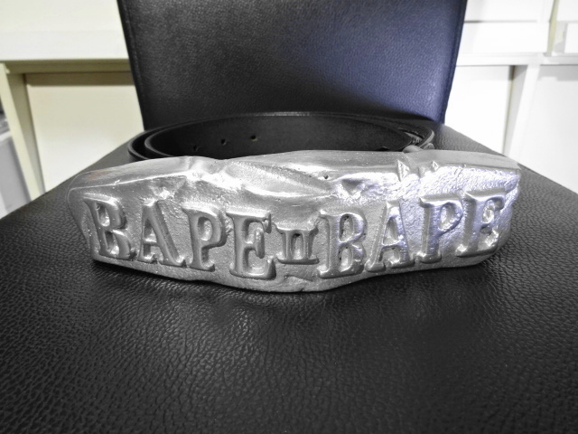 浜崎あゆみ着用 BAPEロゴ バックル レザーベルト【Ｌ】A BATHING APE（ア ベイシング エイプ）NIGO 本革 新品 アーカイブ ヴィンテージ_画像1