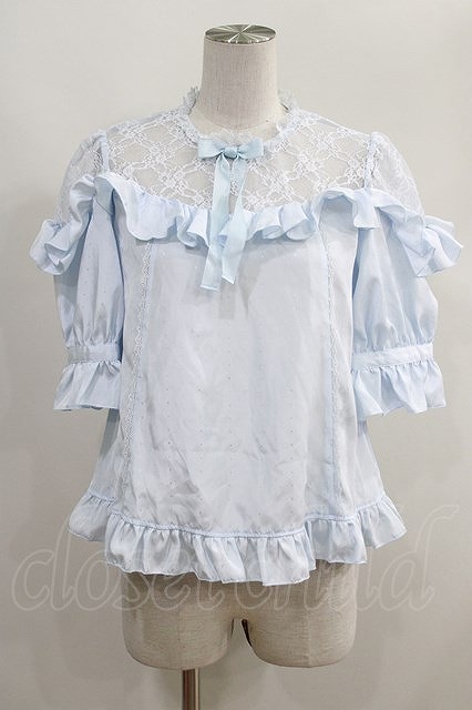 Angelic Pretty Lacy Frill半袖ブラウス 22-10-15-023h-1-BL-AP-L-NS-ZH_画像1