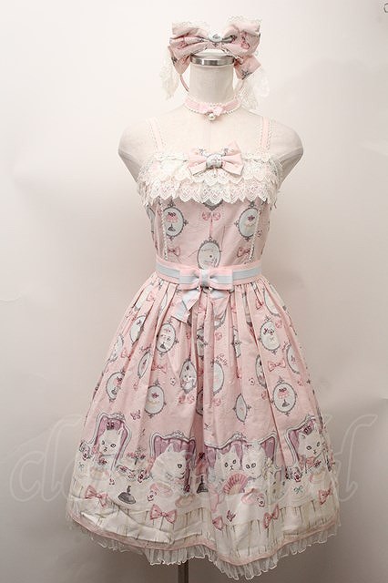 Angelic Pretty 猫のお茶会ジャンパースカート 22-10-26-035s-1-OP-AP-L-AS-ZS-R