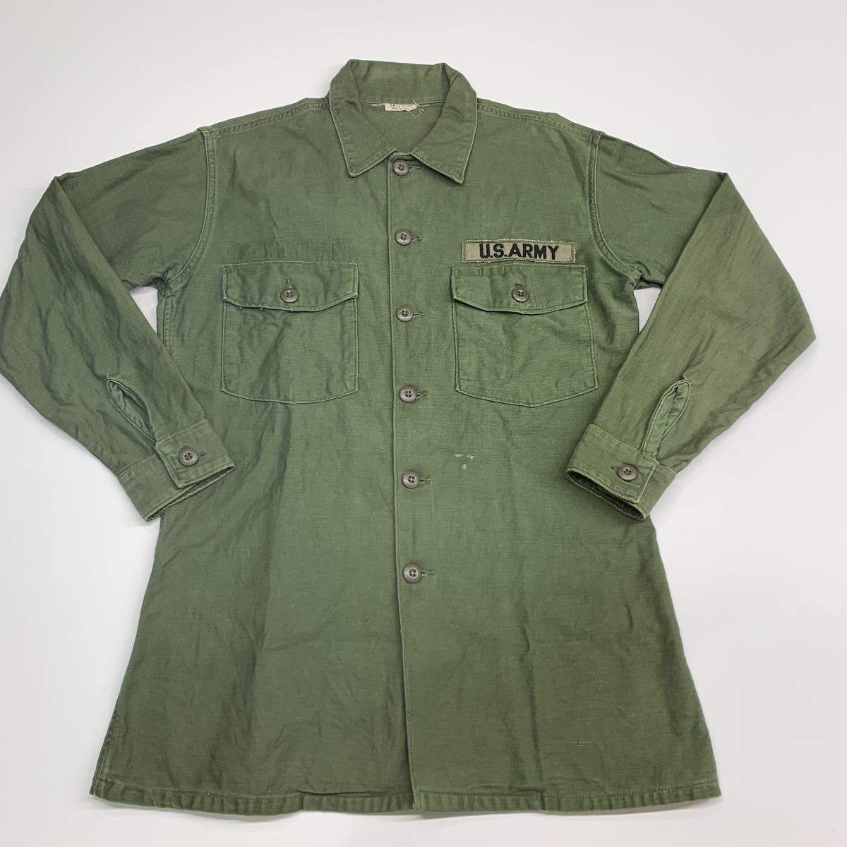 上品な サテン コットン 107 OG ARMY US 60s ビッグサイズ ユーティリティ ベトナム アメリカ軍 実物 米軍 Shirt vintage ミリタリー シャツ Lサイズ