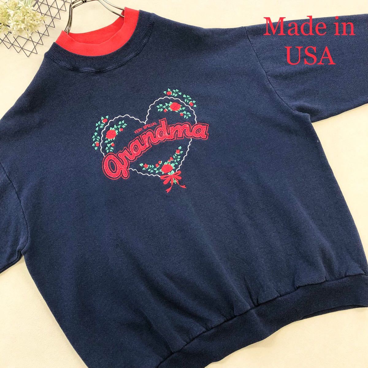 【USA製】グランマ 刺繍 長袖 スウェット アメリカ古着  ビンテージ トレーナー L Made in USA 