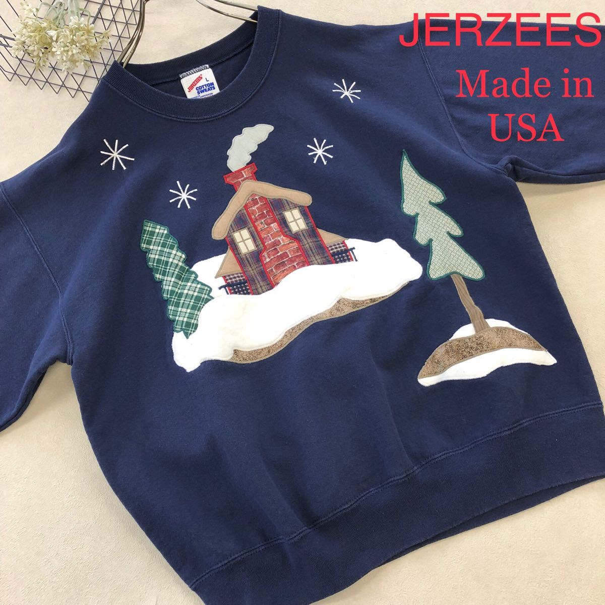 【JERZEES】made in USA パッチワーク ワッペン刺繍 スウェット 長袖 ヴィンテージ トレーナー 裏起毛