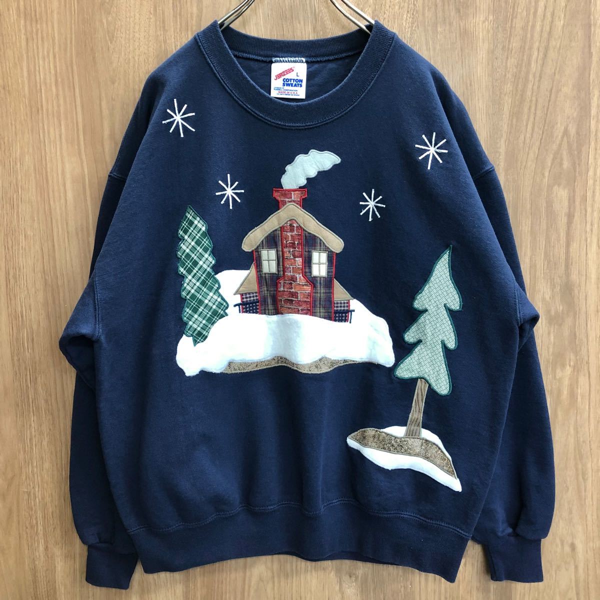 【JERZEES】made in USA パッチワーク ワッペン刺繍 スウェット 長袖 ヴィンテージ トレーナー 裏起毛