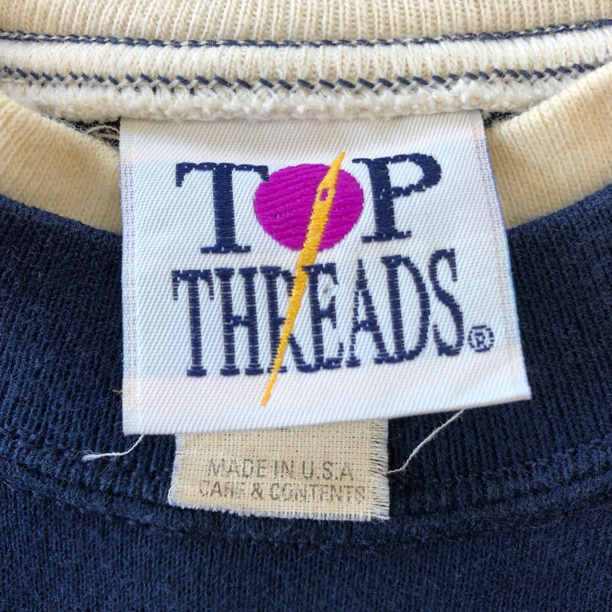 【TOP THREADS】made in USA ティーカップ刺繍 スウェット 長袖 ヴィンテージ 重ね着風 トレーナー  裏起毛