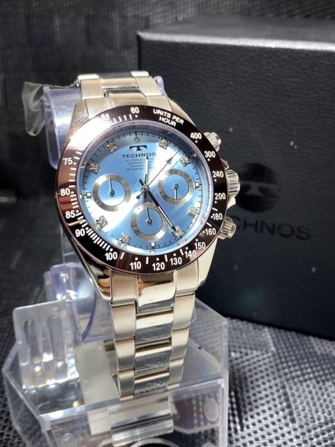 限定カラー コスモグラフ 新品 テクノス TECHNOS 正規品 クロノフラフ 腕時計 天然ダイヤモンド付き アイスブルー ダイバー腕時計 メンズ_画像5