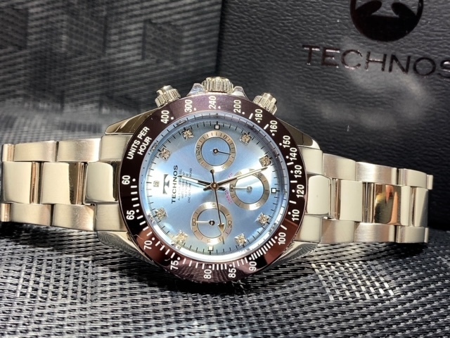 限定カラー コスモグラフ 新品 テクノス TECHNOS 正規品 クロノフラフ 腕時計 天然ダイヤモンド付き アイスブルー ダイバー腕時計 メンズ_画像8