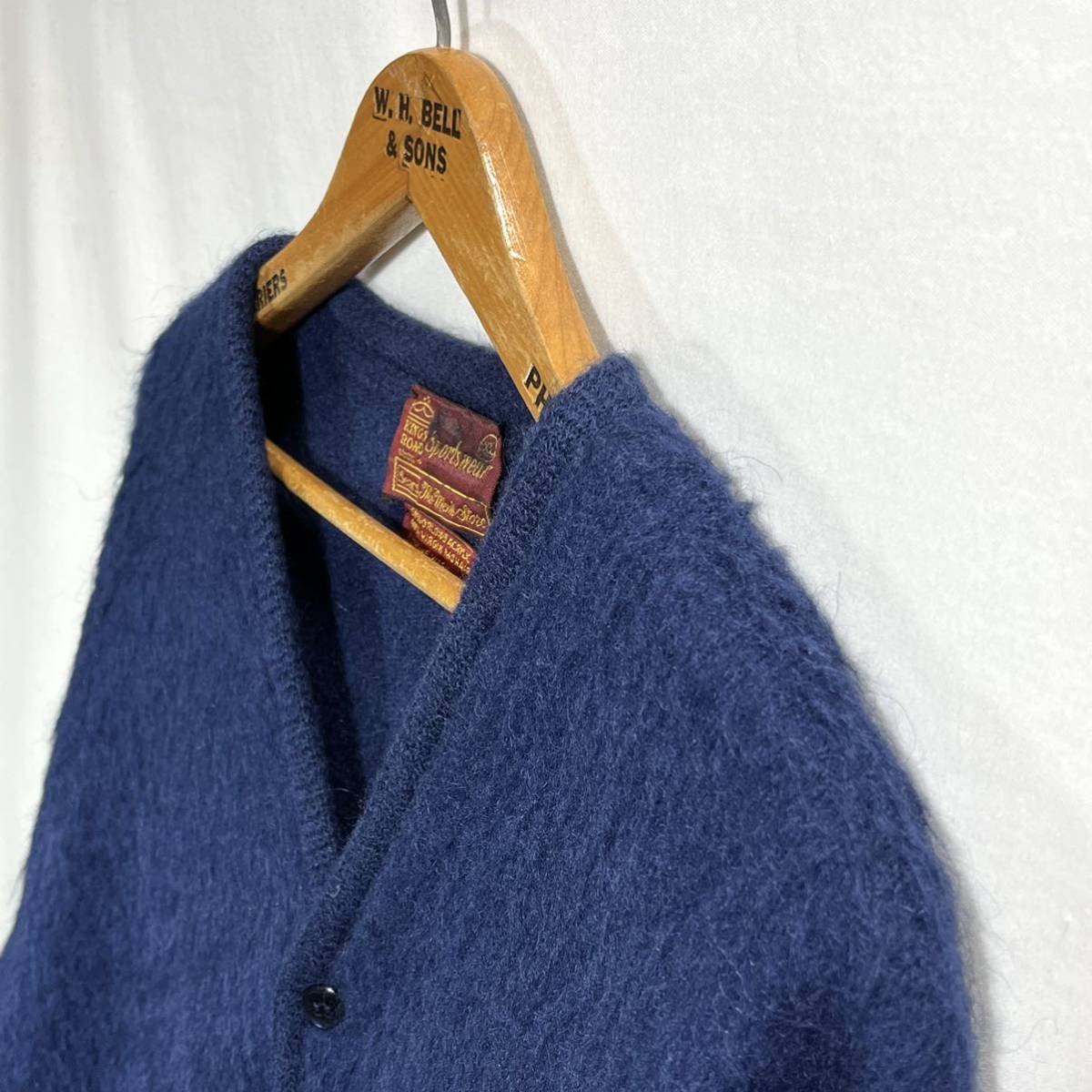 # 60s 70s VINTAGE length of hair length .Sears KINGS ROADmo hair cardigan Vintage sia-z gran ji Cart ko bar n navy size XL #