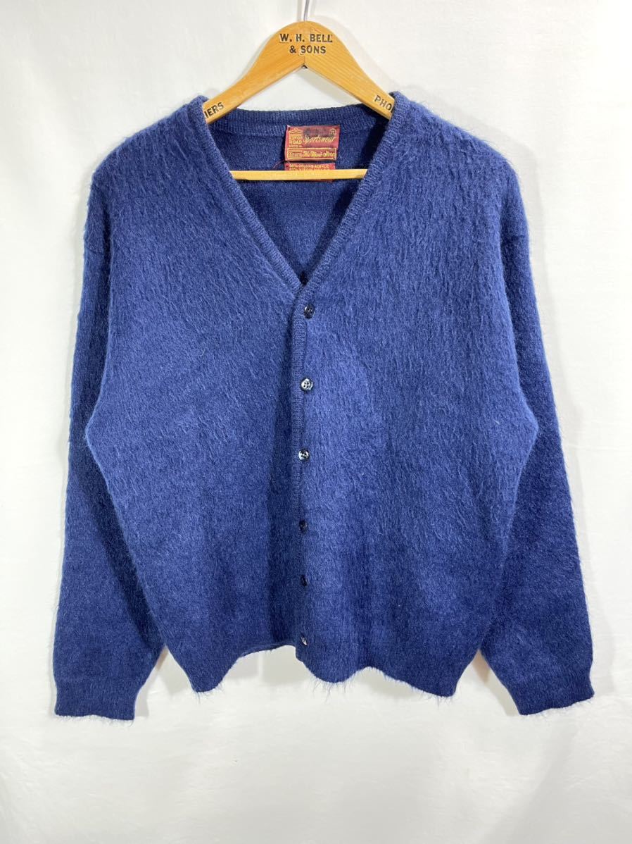 # 60s 70s VINTAGE length of hair length .Sears KINGS ROADmo hair cardigan Vintage sia-z gran ji Cart ko bar n navy size XL #