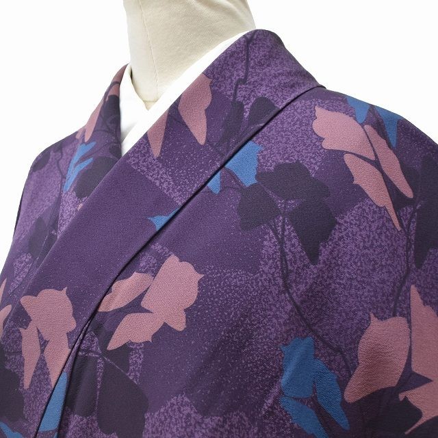 愛用 小紋 中古 正絹 縮緬 唐草文様 紫系 jj3248a50 仕立て上がり ...