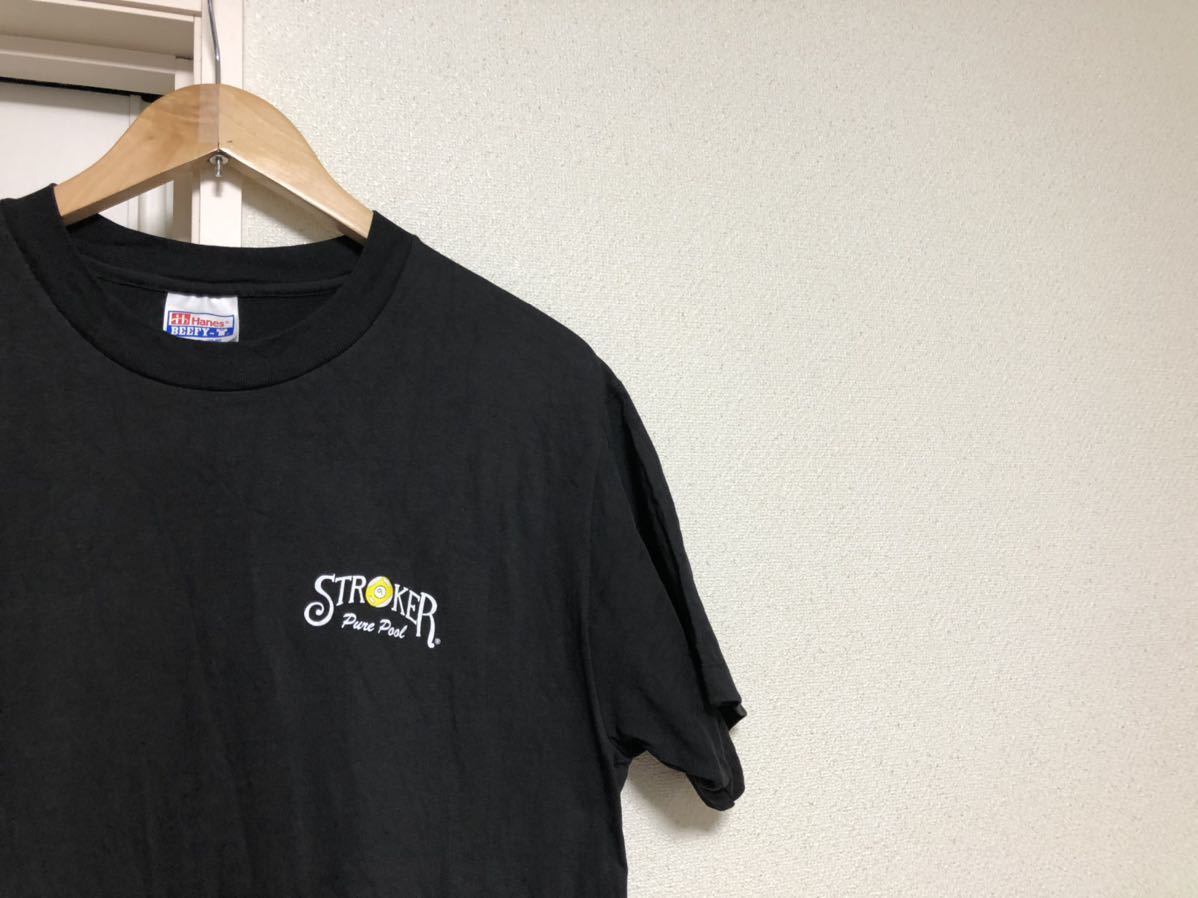 【送料込み】極上1wash 90sFABRIC MADE IN USA メキシコ製 ヘインズHANES黒ブラックTシャツsize M ビリヤードプリント_画像2