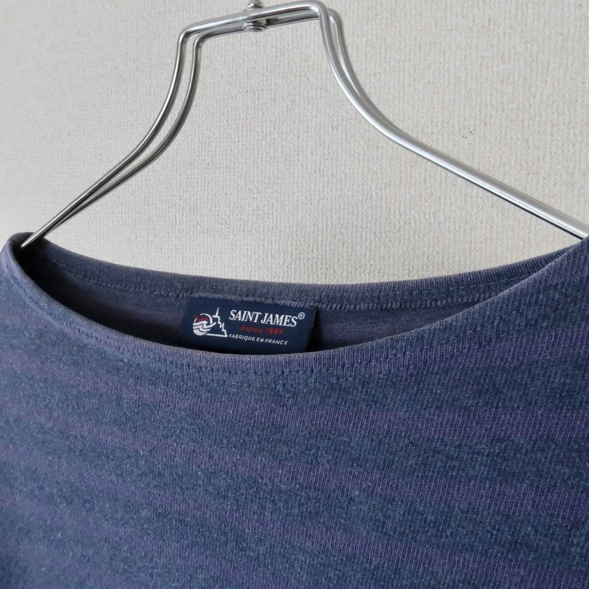 同系色ツートン SAINT JAMES ウェッソン ナス紺×杢ネイビーボーダー バスクシャツ サイズ表記4 M フランス製/セントジェームス_画像5