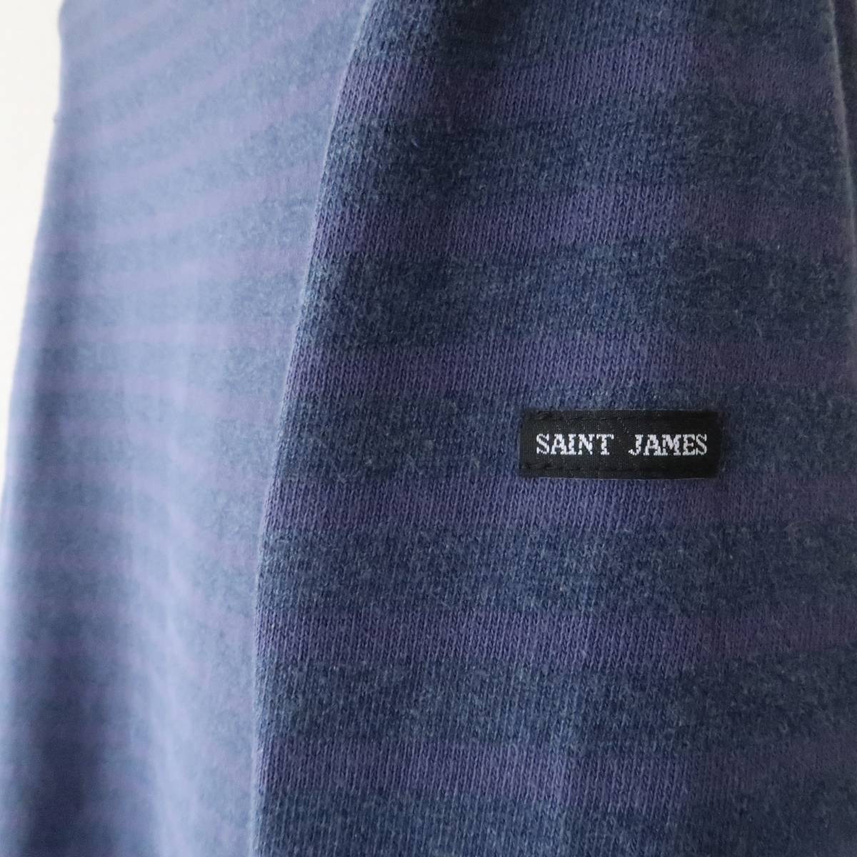 同系色ツートン SAINT JAMES ウェッソン ナス紺×杢ネイビーボーダー バスクシャツ サイズ表記4 M フランス製/セントジェームス_画像6