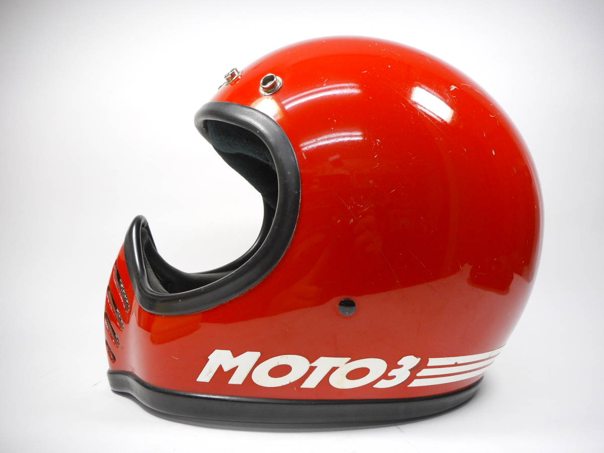 倉 Sシェル 初期 70s BELL MOTO 3 赤 6 7 8 目深加工済み M 70年代