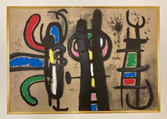 【特価】　≪　　 　ミロ　 　　≫　　オリジナル ポショワール【手彩色版画】 　PERSONNAGE ET OISEAUX 12-2-1963 　 1965年　 JOAN　MIRO