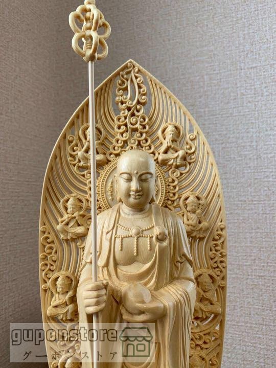 【極上の木彫】地蔵菩薩像 精密彫刻 仏像 手彫り 木彫仏像 仏師手仕上げ品 高さ43cm_画像2