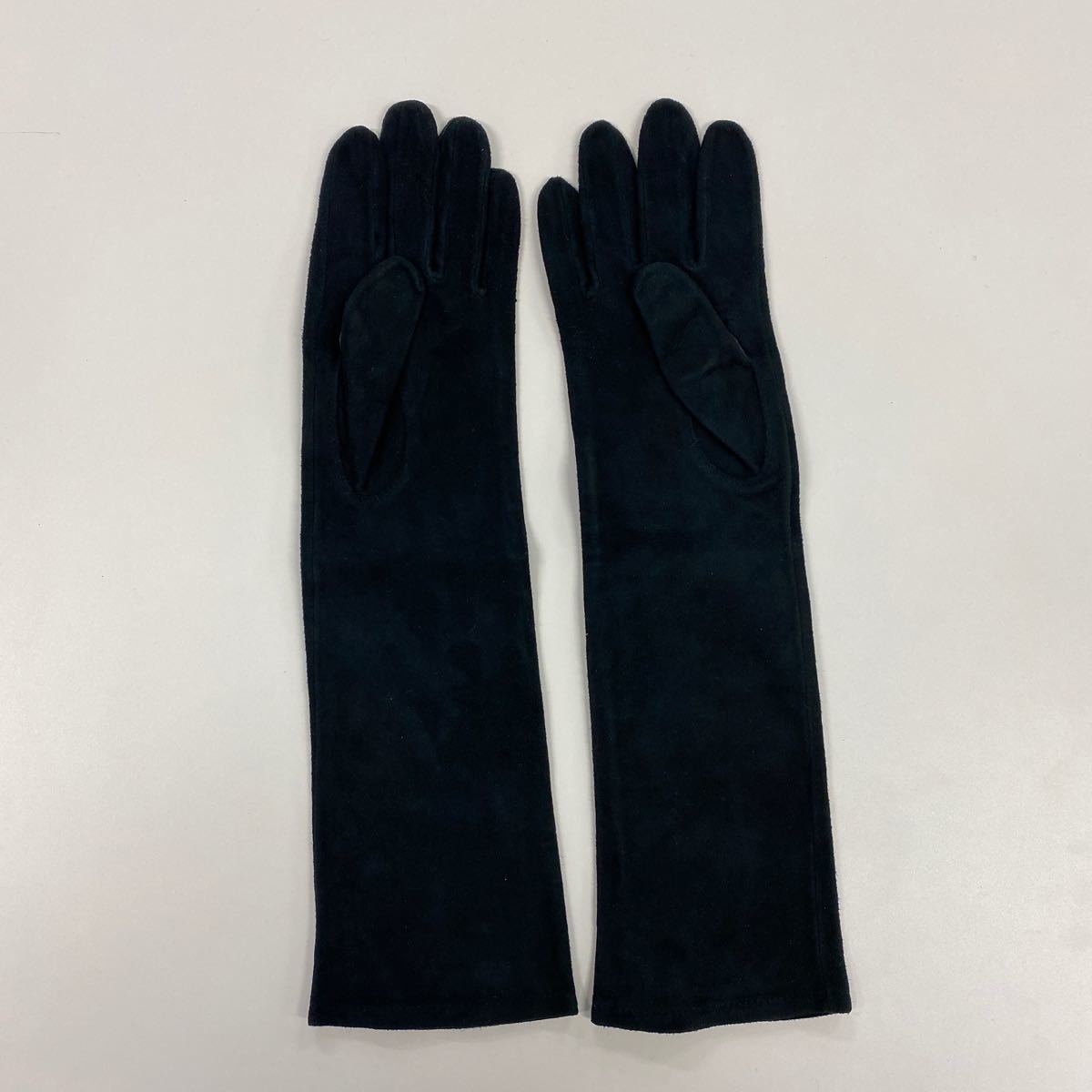 [ beautiful goods ] Le Ciel Bleu lady's suede leather long glove black leather gloves LE CIEL BLUE leather lining 