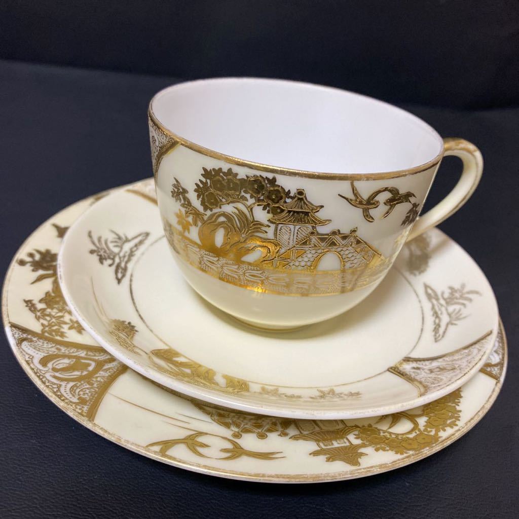 キナリ・ベージュ オールドノリタケ 金彩 コーヒーカップ&ソーサー