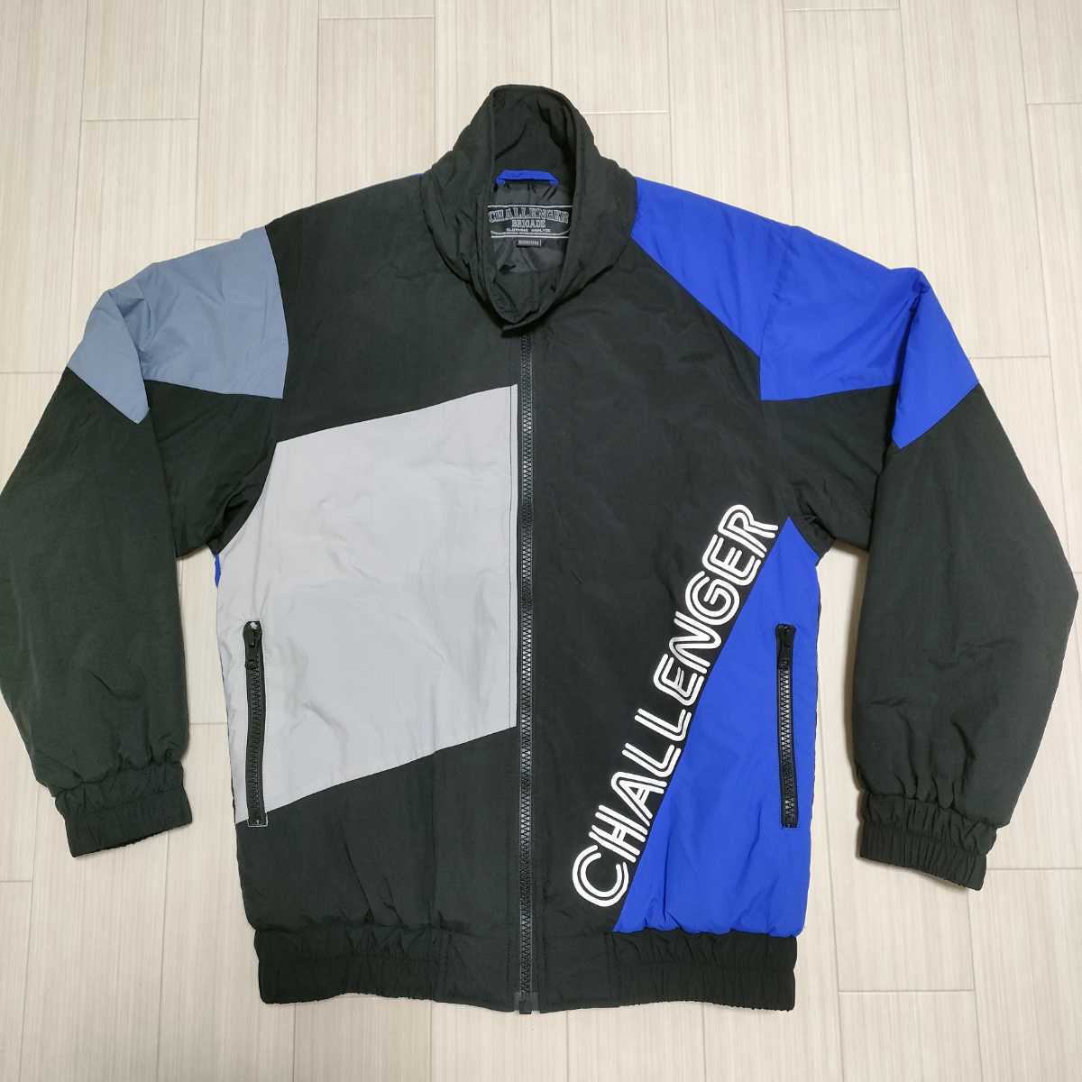 新しいコレクション 　challenge チャレンジャー　ナイロンジャケット crazy サイズ　M　美品　ブルー×ブラック jacket track ジャンパー、ブルゾン