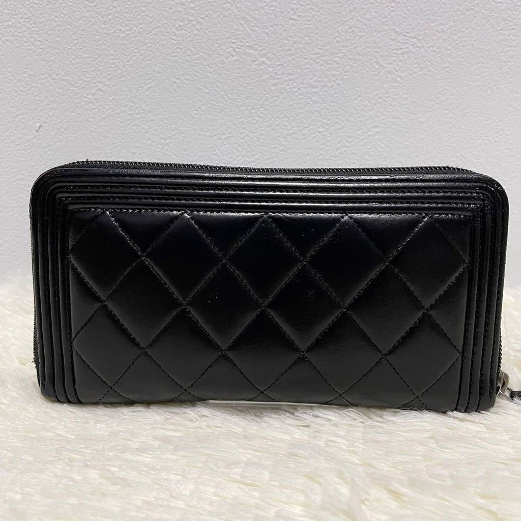 1円〜 極美品　CHANEL シャネル ボーイシャネル マトラッセ　ラウンドファスナー ラムスキン　長財布　ブラック　シルバー金具_画像3